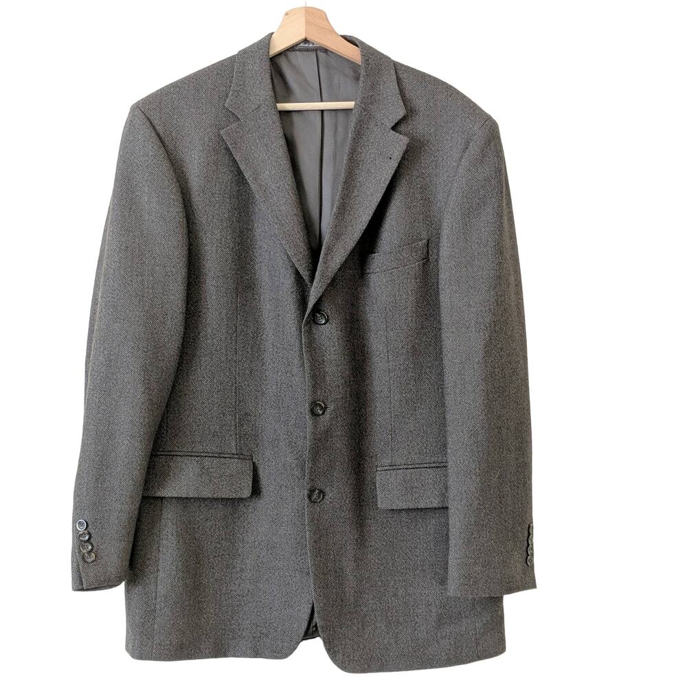 Oscar de la Renta Men's Suit Jacket Gray 42L Long Lambswool Cashmere‎ Blazer 42
